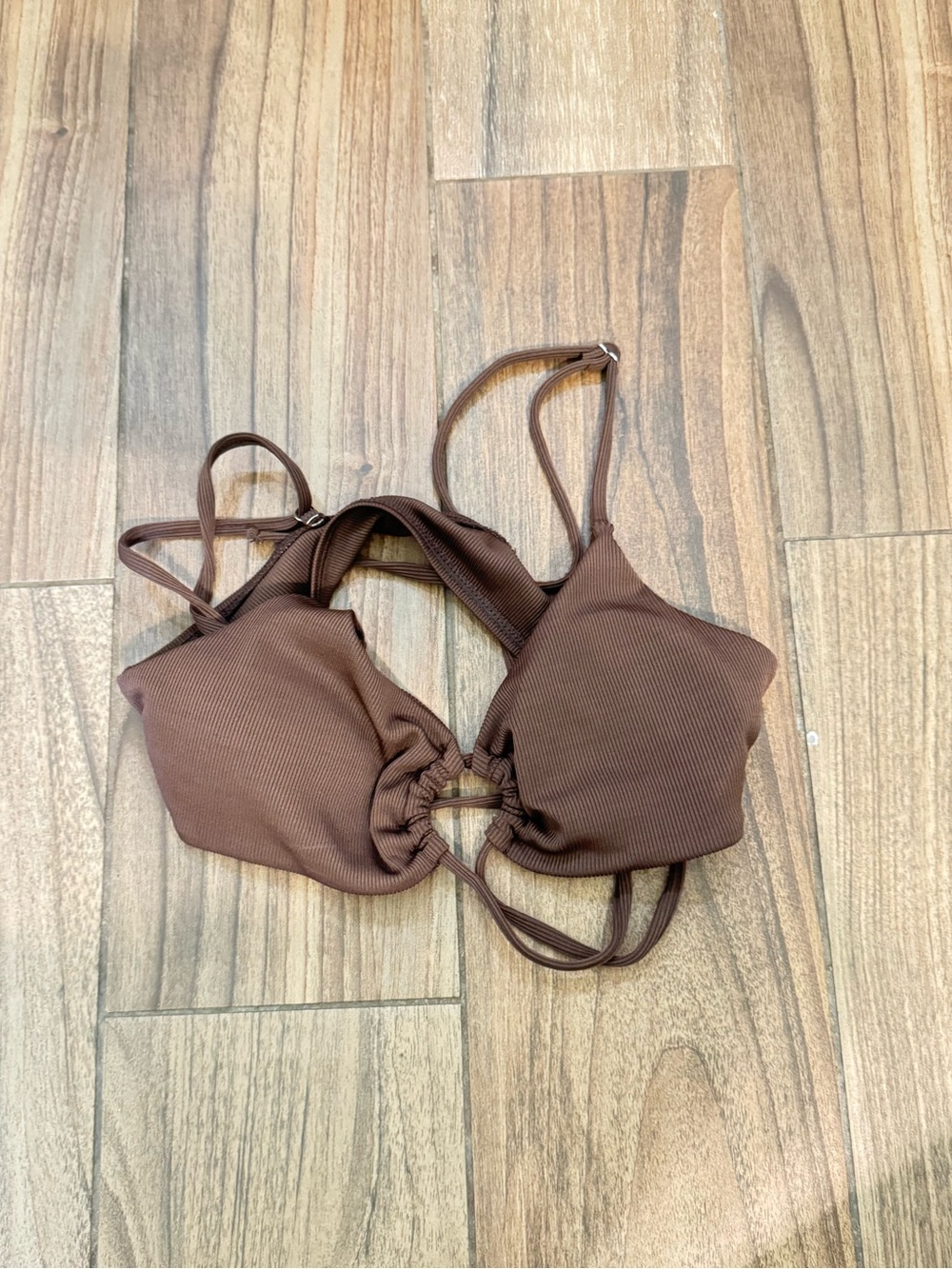 Women's Brown Ribbed Bikini Top - Sleek Adjustable Swimwear